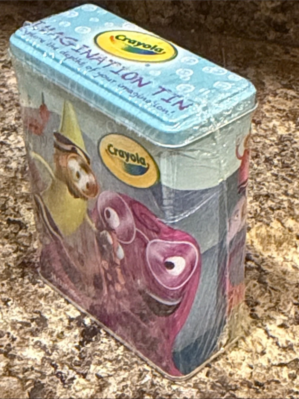 Crayola Tin with Yellow Crayon Character & Purple Octopus Artwork